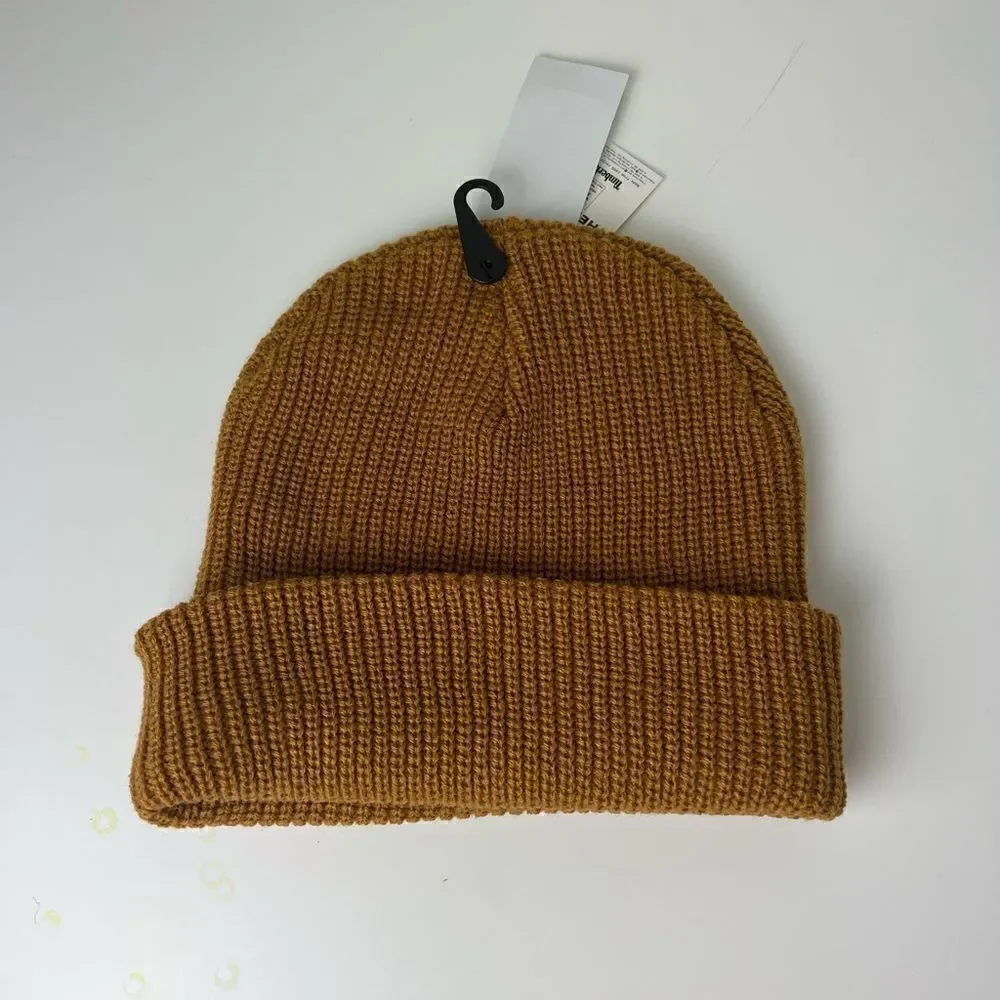 TIMBERLAND Est. 1973 KNIT BEANIE WINTER HAT Wheat Brown with Leather Patch NWT!